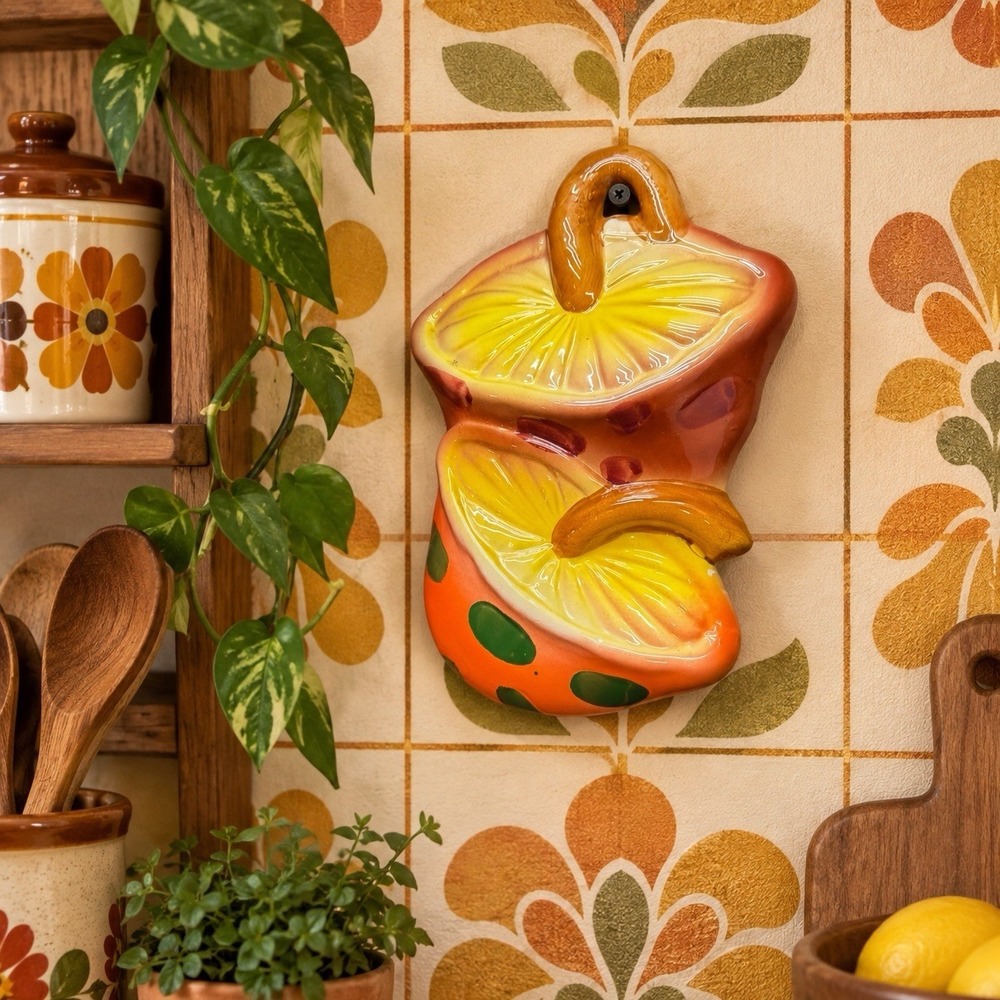 Vintage 70s Ceramic Mushroom Wall Plaque Retro Botanical Cottagecore Kitchen